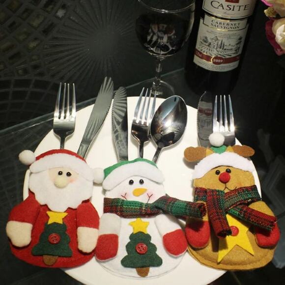 Cute Hand-Made Christmas Reindeer Cutlery Bags for Holiday Place Settings-4pcs - Picture 1 of 4
